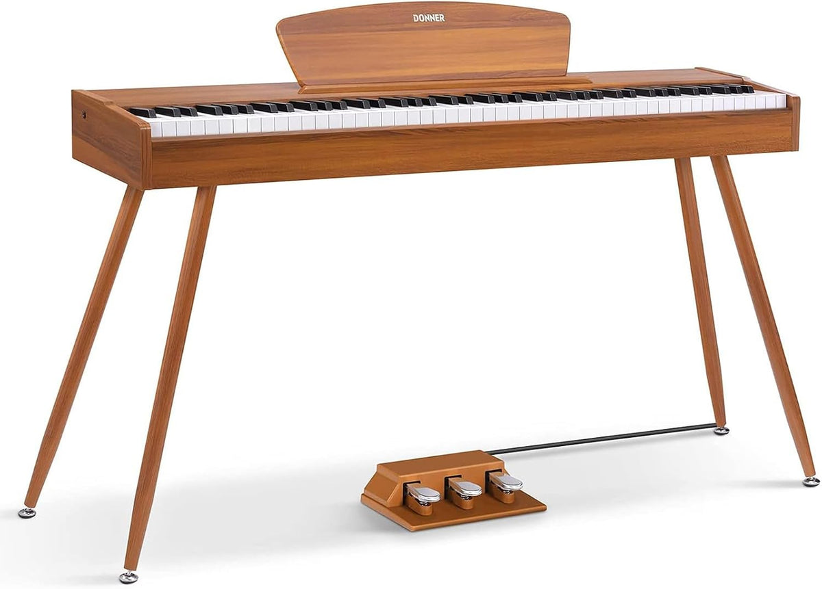 Donner DDP-80 - Piano digital de 88 teclas, teclado pesado de tamaño completo, piano eléctrico de tamaño completo para principiantes, con atril para partituras, triple pedal, adaptador de corriente