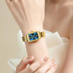 OLEVS Reloj de mujer de oro de acero inoxidable, reloj de cara cuadrada pequeña con decoración de diamantes, reloj de vestir de cuarzo analógico de lujo para mujer, reloj de pulsera impermeable con