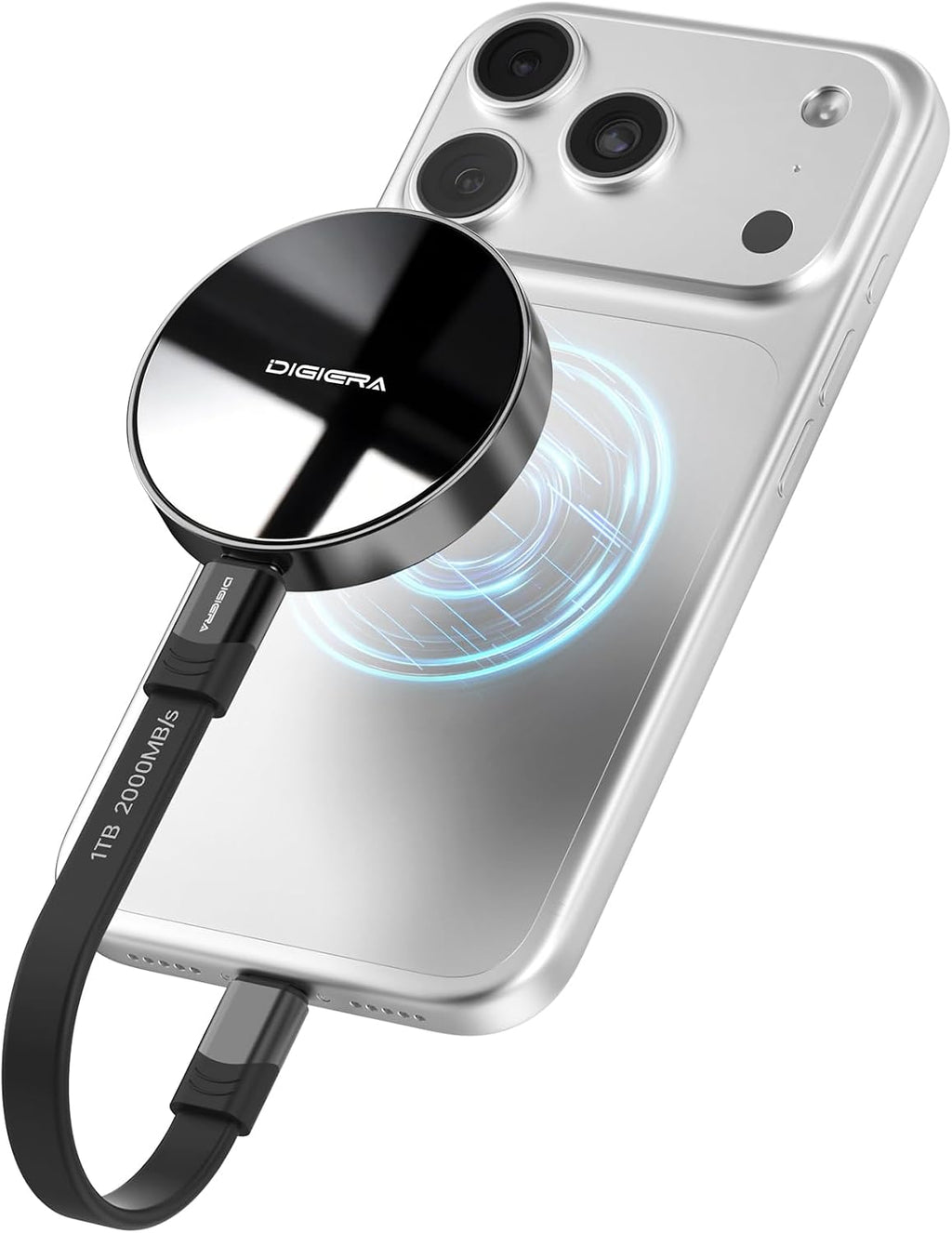 DIGIERA SSD portátil magnético de 1 TB, unidades de estado sólido externas con USB-C 3.2 Gen 2x2, velocidad de hasta 2000 MB/s, compacta y duradera, compatible con iPhone 15/16/17 Series y otros dispositivos USB-C, color negro