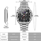 OLEVS Relojes para Hombre Multifuncionales de Negocios, Estilo Cuadrado, Acero Inoxidable, Resistente al Agua, Luz Luminosa, Lujo Casual, Pulsera para Hombre
