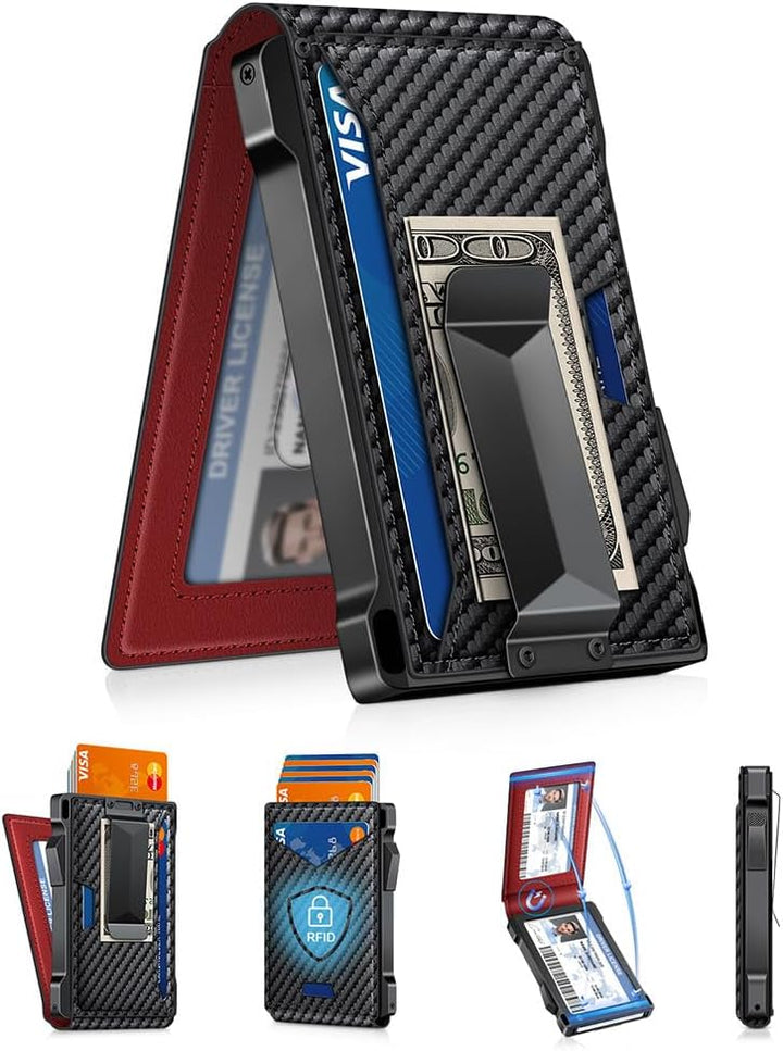 Cartera para hombre RFID con 2 ventanas de identificación y clip pa...