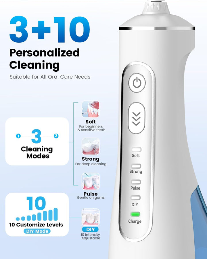JTF Irrigador bucal portátil para dientes: 3 modos y 10 niveles de...