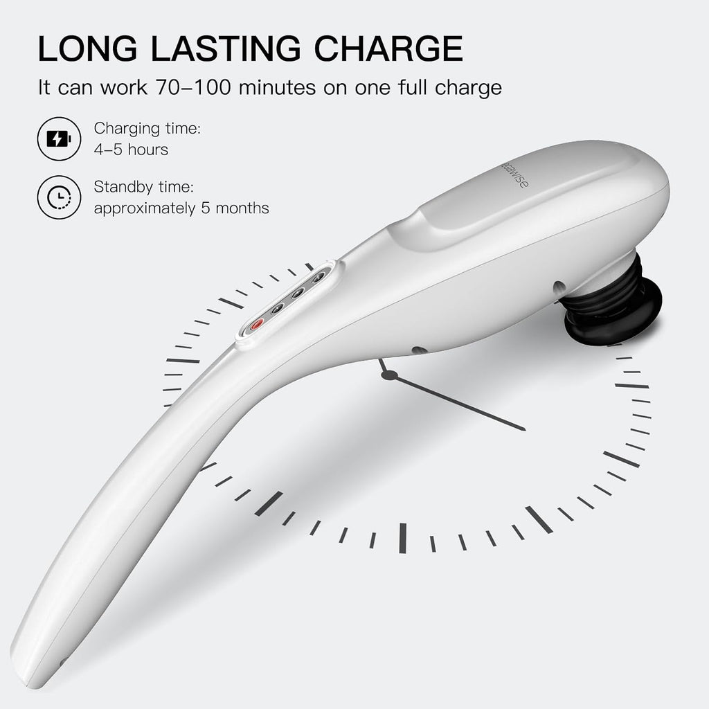 MEGAWISE Masajeador inalámbrico para espalda, hombros, cintura, piernas, batería recargable de 3200mAh, 5 velocidades y 5 +2 nodos de masaje 5 nodos duros, 2 nodos de silicona, masaje mientras se