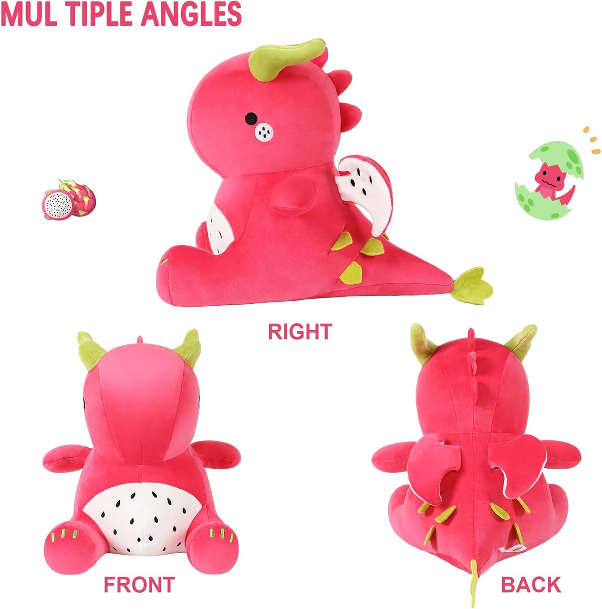Ditucu Lindos animales de peluche de dinosaurio de fruta del dragón, muñecos de peluche suaves de dinosaurio Pitay, regalos de cumpleaños para niños y niñas, rojo, 16 pulgadas