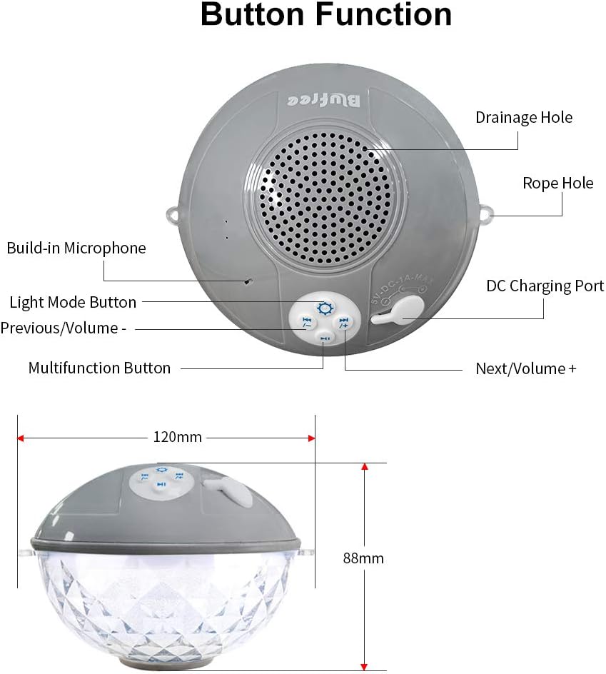 Blufree Altavoces Flotantes para Piscina con Luces Coloridas, Altav...