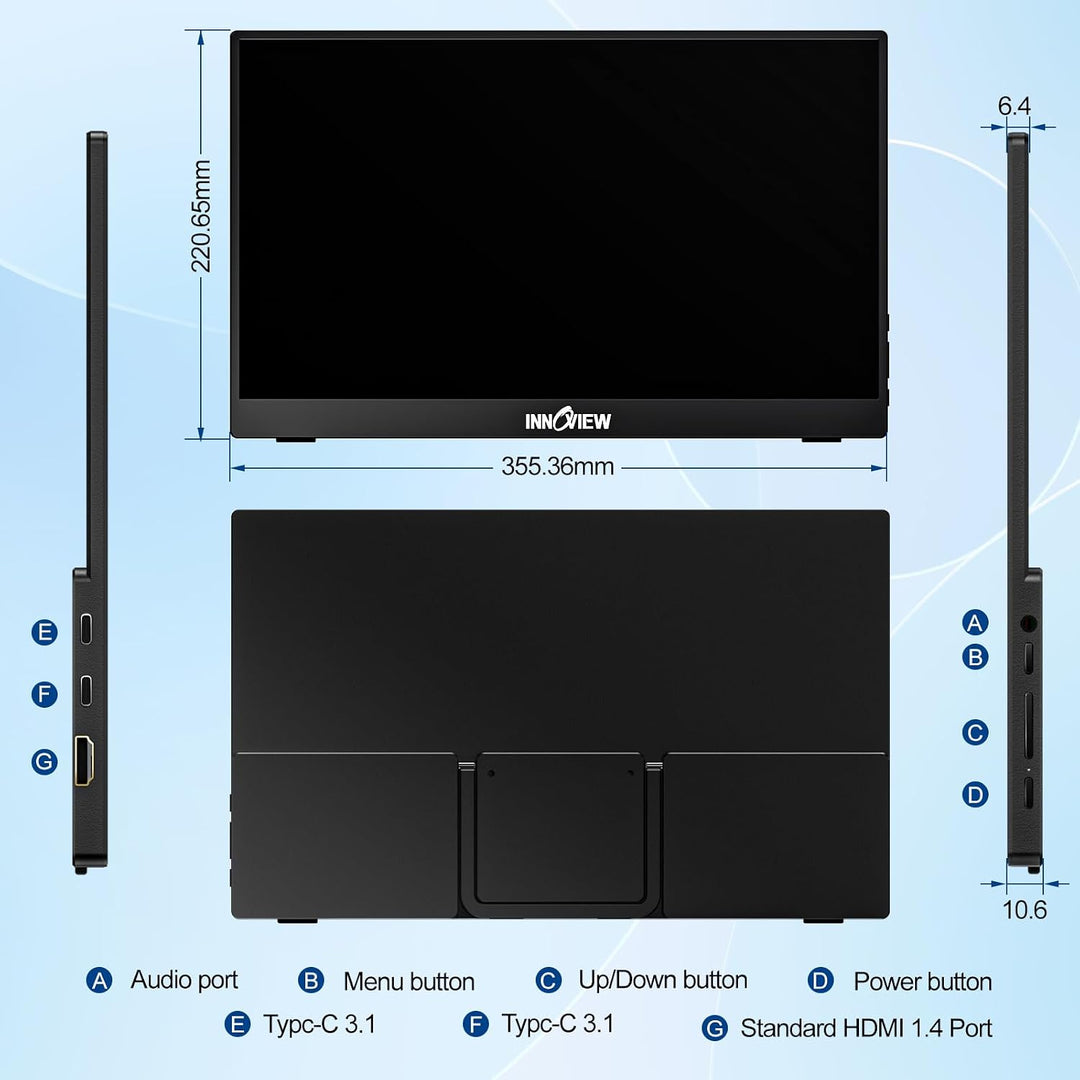 InnoView Monitor portátil de 15.6" 1080P para portátil con fund...