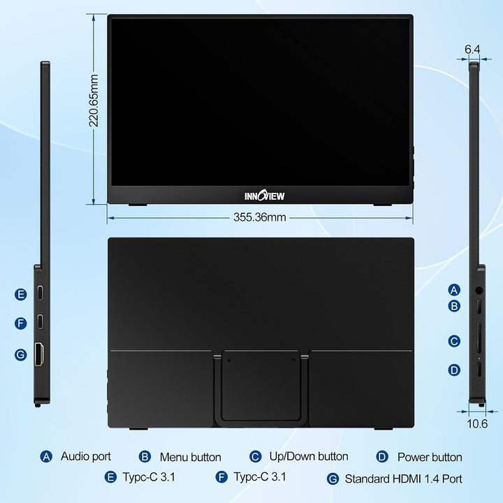 InnoView Monitor portátil de 15.6" 1080P para portátil con fund...