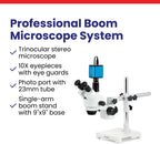 AmScope SM-3T microscopio estéreo trinocular profesional con zoom estereoscópico SM-3T con control simultáneo de enfoque, oculares WH10x, aumento 7X-45X, objetivo zoom 0.7X-4.5X, iluminación ambiental, soporte de pluma de doble brazo.