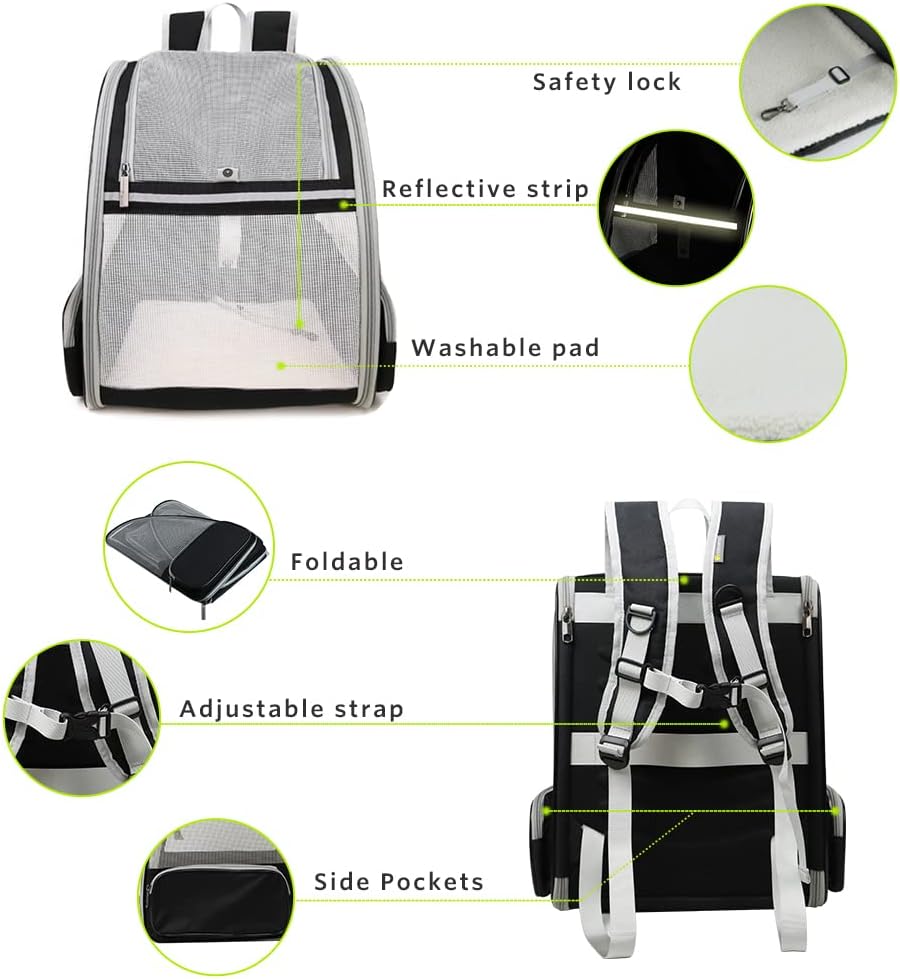 Texsens - Mochila para transporte de mascotas, con un innovador sistema de burbuja, ideal como transportín para gatos y perros (negro)