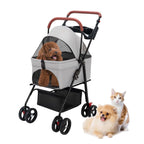Cochecito para mascotas para perros medianos y pequeños – Cochecito plegable de 4 ruedas con cesta de almacenamiento, transportador para perros y gatos, asa ajustable, transportador plegable para cachorros adecuado para viajar con gatos y perros (gris)