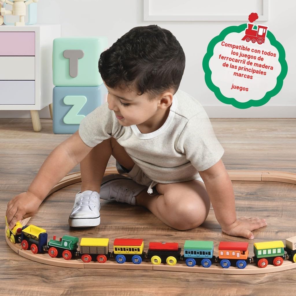 Juego de Tren de Madera de 12 Piezas - Juego Magnético de Juguetes...