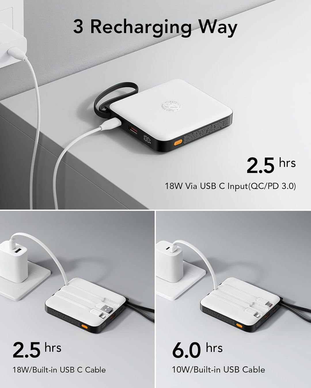 VRURC - Cargador portátil con 4 cables integrados, paquete de bater...