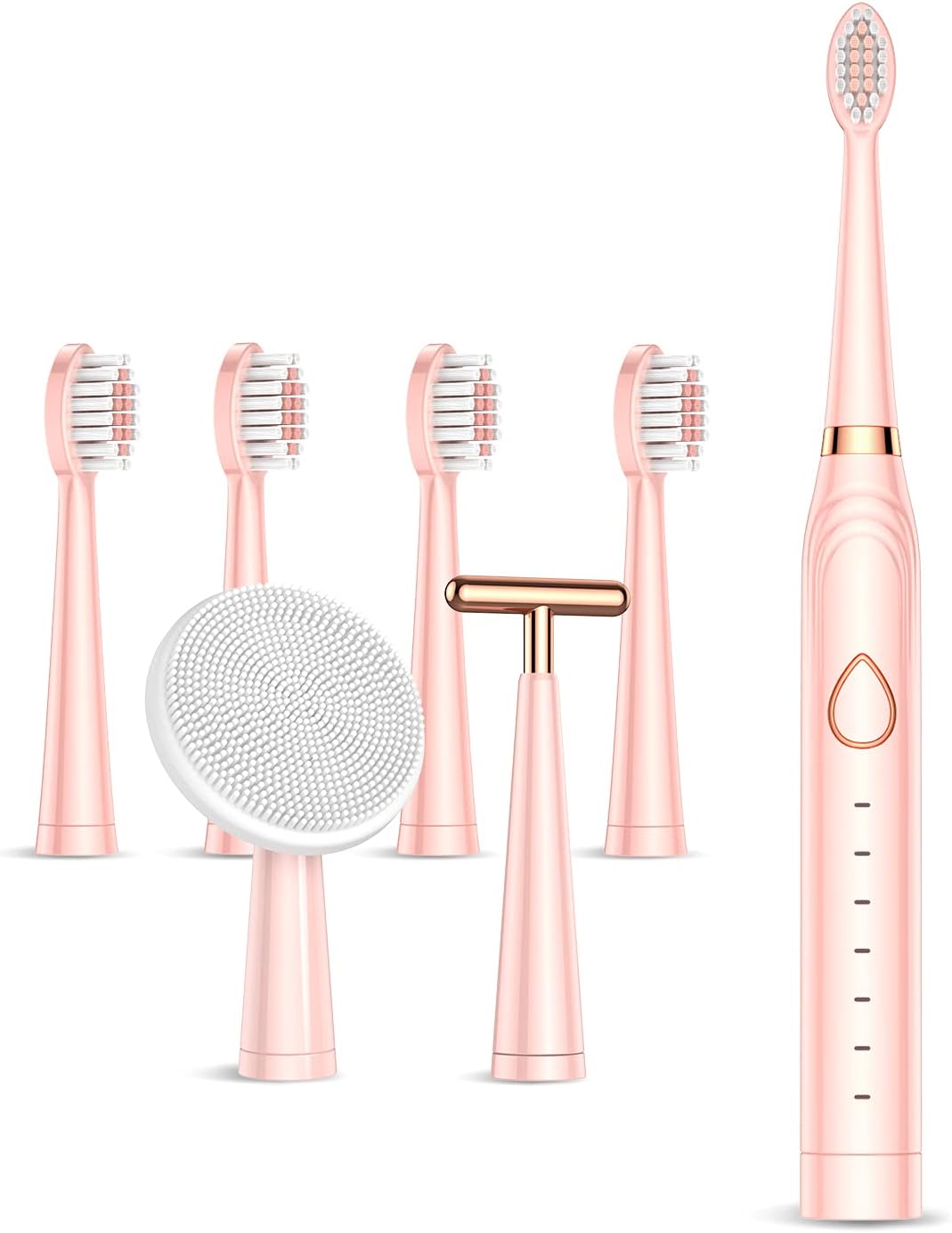 Cepillo de dientes eléctrico sónico, recargable por USB, potente cepillo de dientes de limpieza sónico con 6 modos, 5 cabezales de cepillo + 1 cabezal de cepillo de limpieza facial + 1 cabezal