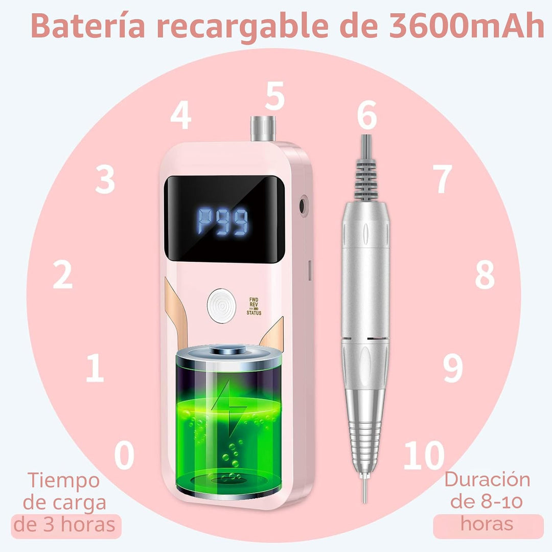 MOCOWIND Taladro de uñas portátil profesional de 35000 RPM, lima de...