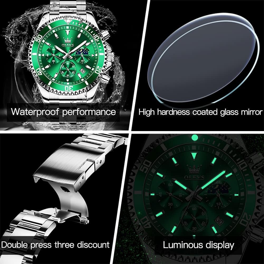 OLEVS Relojes para hombre, de cara grande, de acero inoxidable, resistente al agua, con fecha, analógicos, de cuarzo, modernos, de negocios, relojes de pulsera para hombre