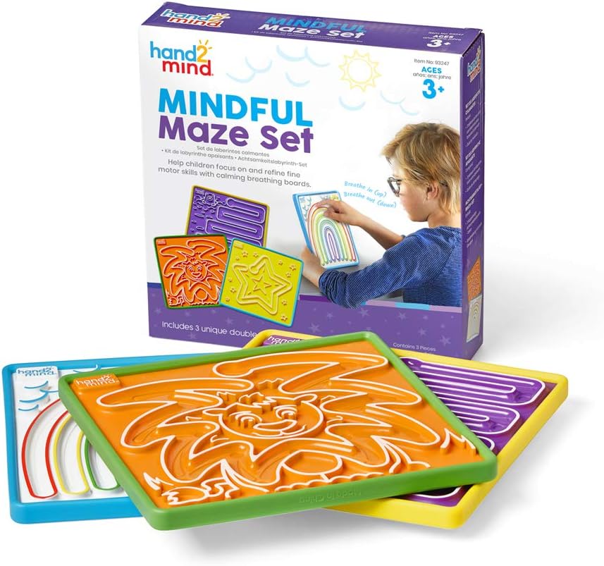hand2mind Tableros de laberinto consciente, juguetes sensoriales táctiles para niños pequeños, artículos para aliviar la ansiedad, suministros de esquina tranquila, herramientas de regulación