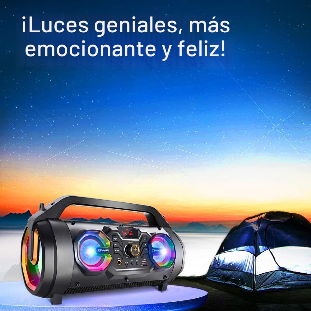Altavoz Bluetooth, Boombox Bluetooth portátil de 30 W con subwoofer...