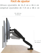 Amazon Basics Soporte de escritorio con brazo de monitor único con resorte de gas, tensión ajustable, se adapta a monitores de 15 a 27 pulgadas, soporta 4.4-15.4 libras, VESA 75x75/100x100, negro
