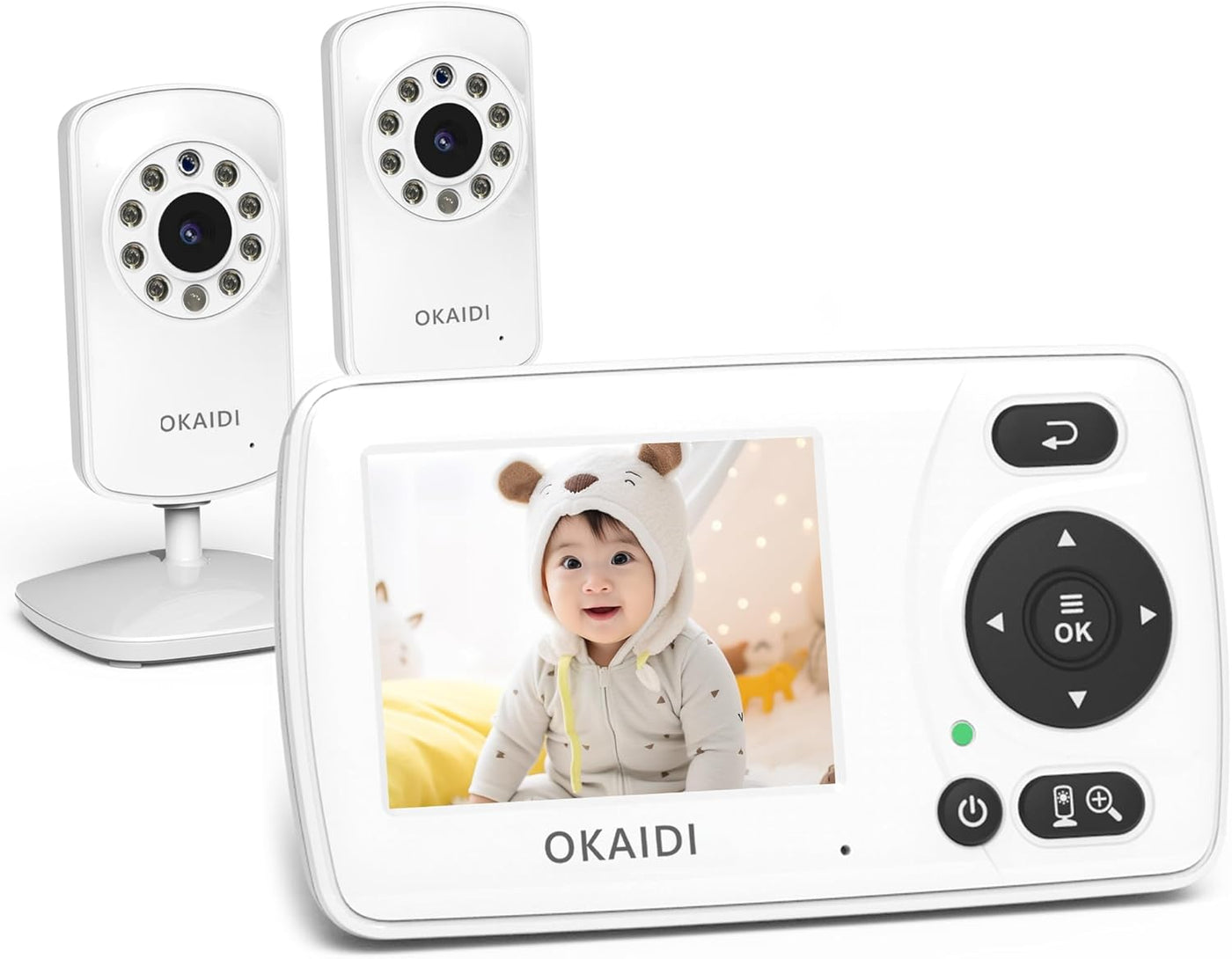 OKAIDI Monitor de video para bebés con 2 cámaras, pantalla de viaje...