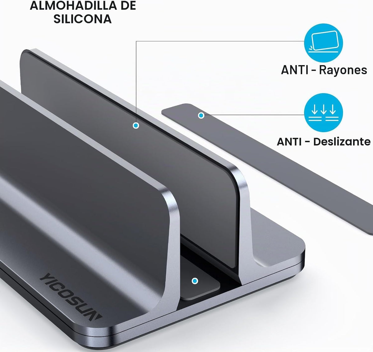 YICOSUN Soporte vertical de aluminio para laptop para escritorio, b...