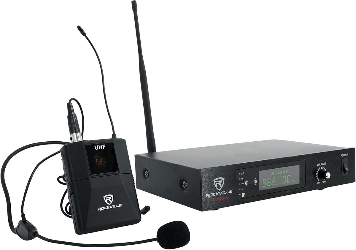 Rockville RWM61U UHF - Sistema de micrófono inalámbrico para auriculares y guitarra