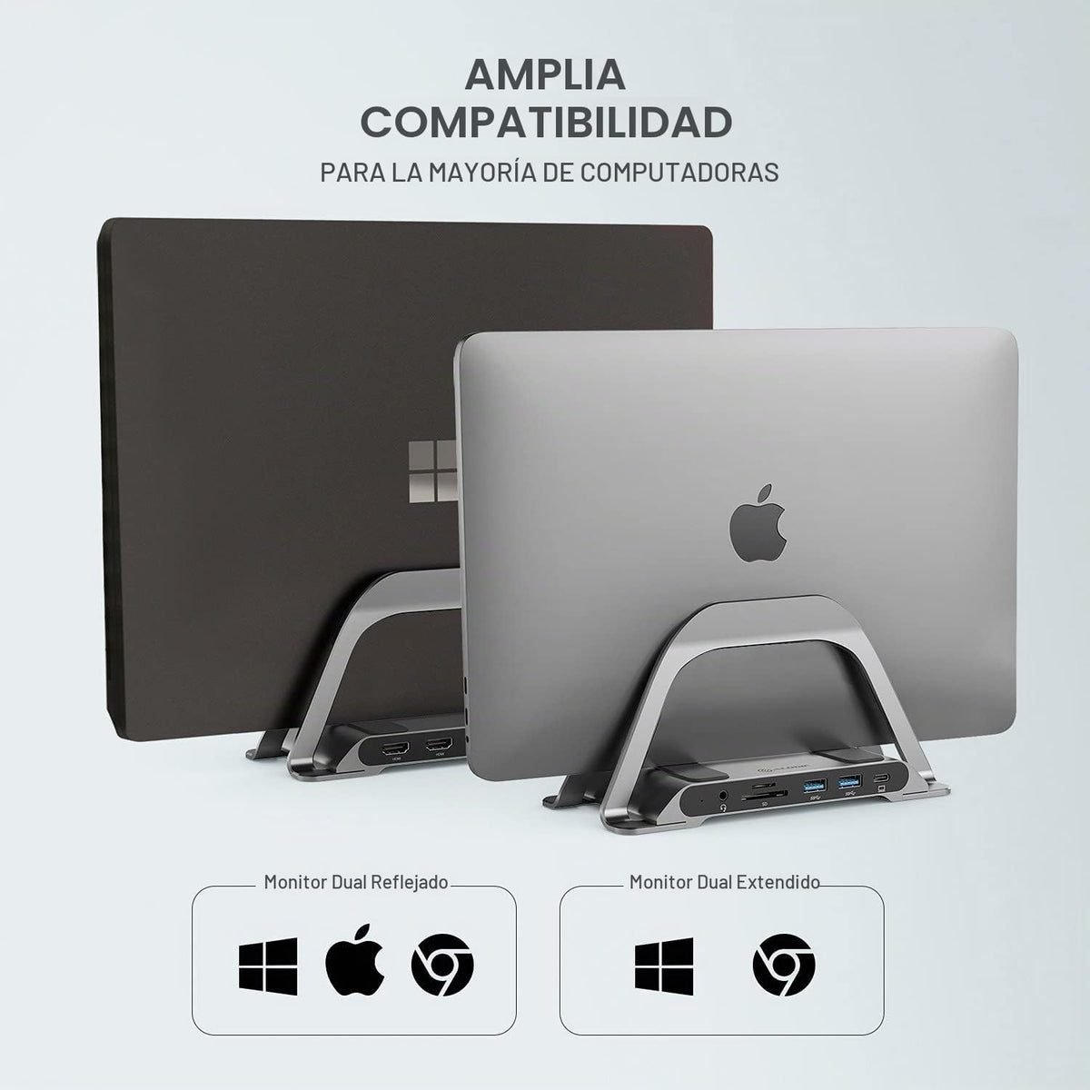 ALOGIC 10 en 1 USB-C Dual Monitor Dock con 2 HDMI, 3 puertos USB, lector de tarjetas SD y microSD, entrega de energía de 100 W, Gigabit Ethernet y conector de audio de 0.138 in