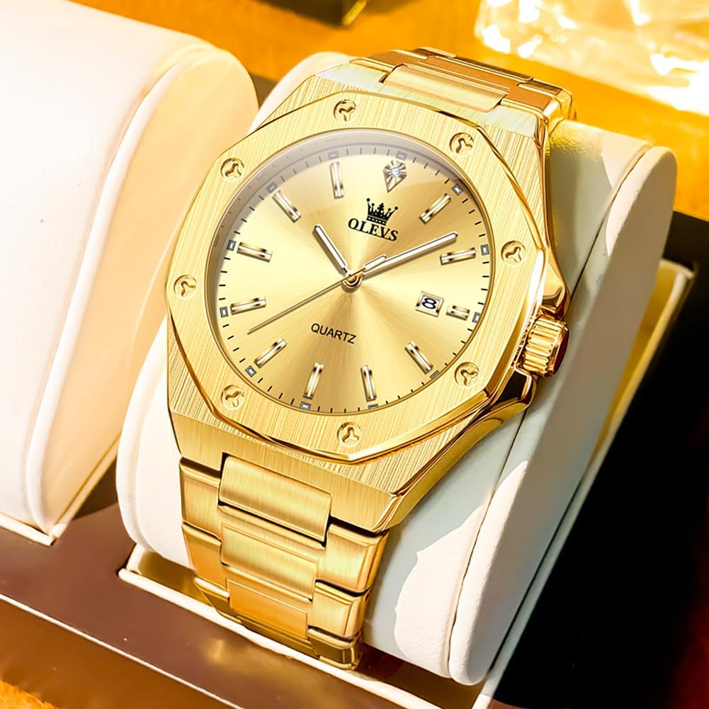 OLEVS Reloj para hombre Big Face Acero inoxidable Impermeable Luminoso Diamante
