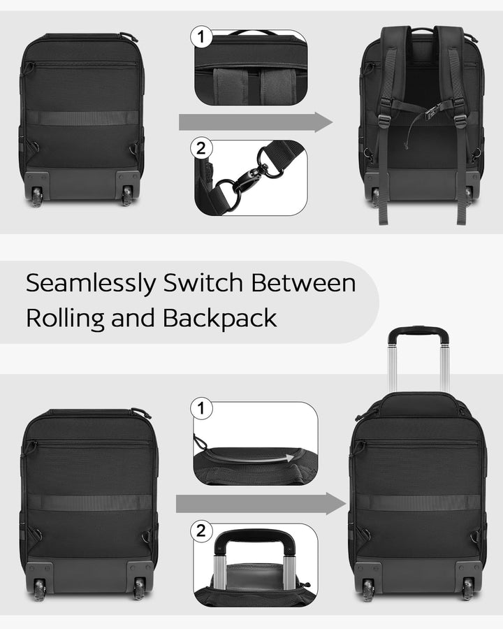 AUROTIER Mochila Táctica con Ruedas para Laptop, Equipaje de Mano c...