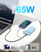 NOBIS Cargador portátil de 20000 mAh, 65 W, batería con cable USBC adjunto, Azul