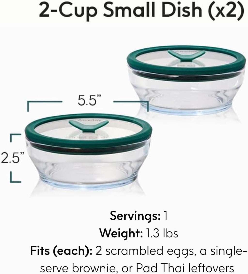 Anyday Juego de 2 recipientes de almacenamiento de alimentos de vidrio (2 tazas) con tapas de vidrio, juego de preparación de comidas sin plástico | Juego de recipientes de almacenamiento herméticos