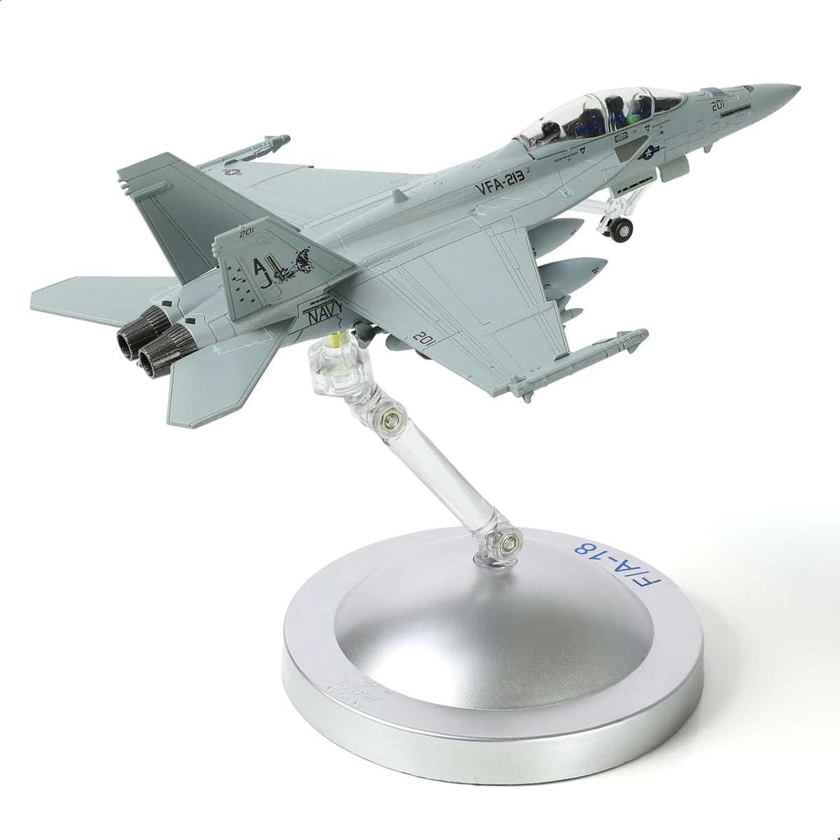 Escala 1/100 F/A-18 Super Hornet Fighter Jet Modelo Avión de ataque de la Armada de los Estados Unidos VAF-213 Blacklions Strike Squadron Fighter Miniatura Metal Diecast Airplane Model Kit con soporte para colección