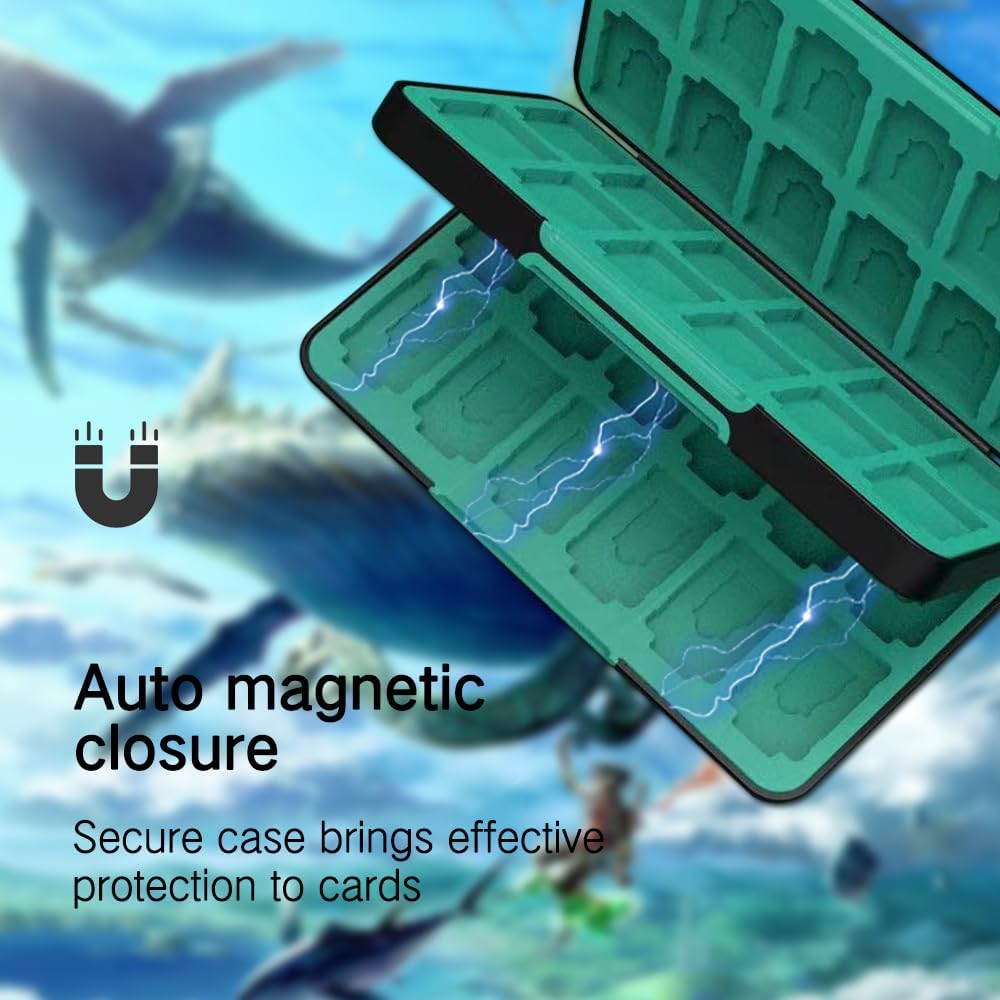 PERFECTSIGHT Funda para tarjetas de juego de 48 interruptores para Nintendo Switch OLED/ Lite, funda de cartucho para 2 juegos para tarjetas de juego y tarjetas SD, caja de almacenamiento compacta portátil Kawaii, Black Kingdom