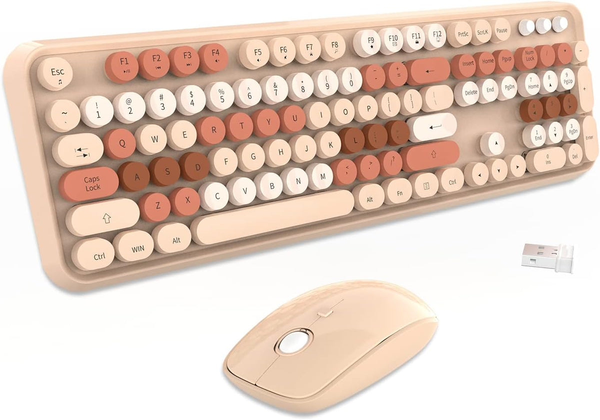 FOPETT Combo de teclado y mouse inalámbricos, 2.4G de tamaño comple...