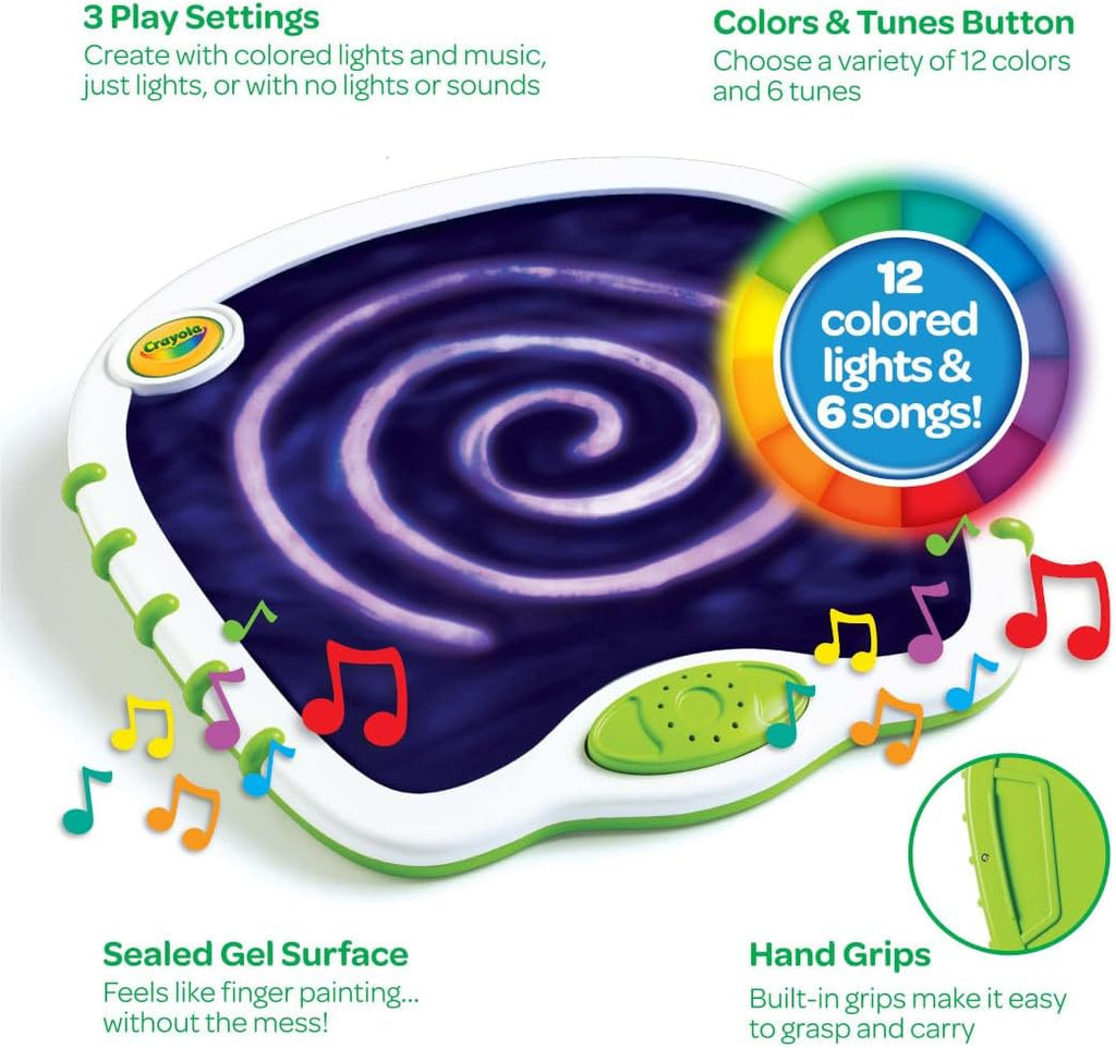 Crayola Luces táctiles para niños, garabatos musicales y tablero sensorial, juguetes sensoriales para niños pequeños, pintura de dedos sin ensuciar, regalo para niños pequeños