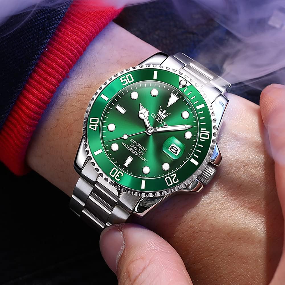 OLEVS Reloj automático para hombre, esfera grande, acero inoxidable, automático