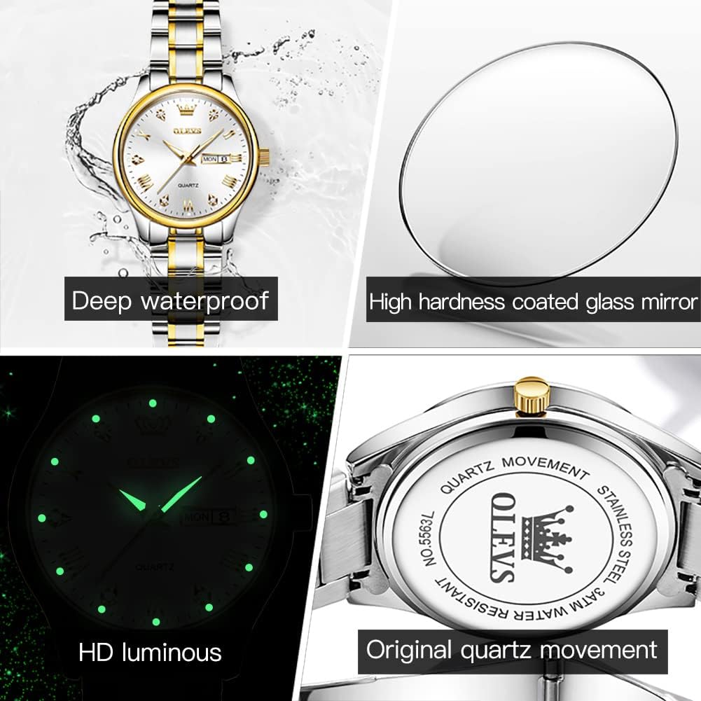 OLEVS Reloj de Lujo para Mujeres, Modo Pequeño de Muñeca, Acero Inoxidable, Reloj para Damas, Calendario