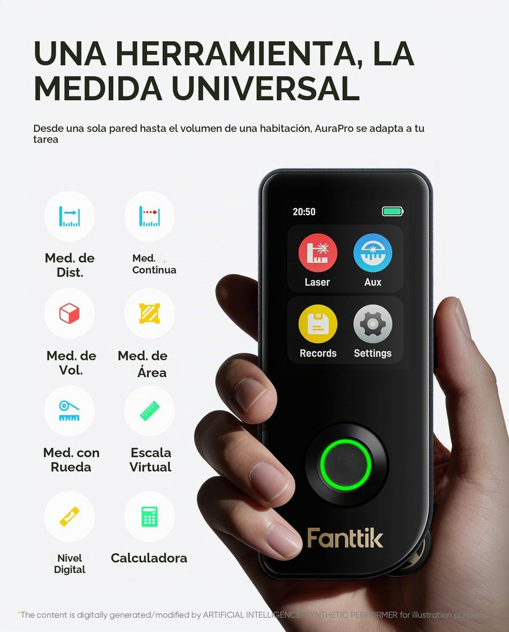Fanttik Medidor láser digital A11 Ultra 3 en 1 con rodillo de rueda y
