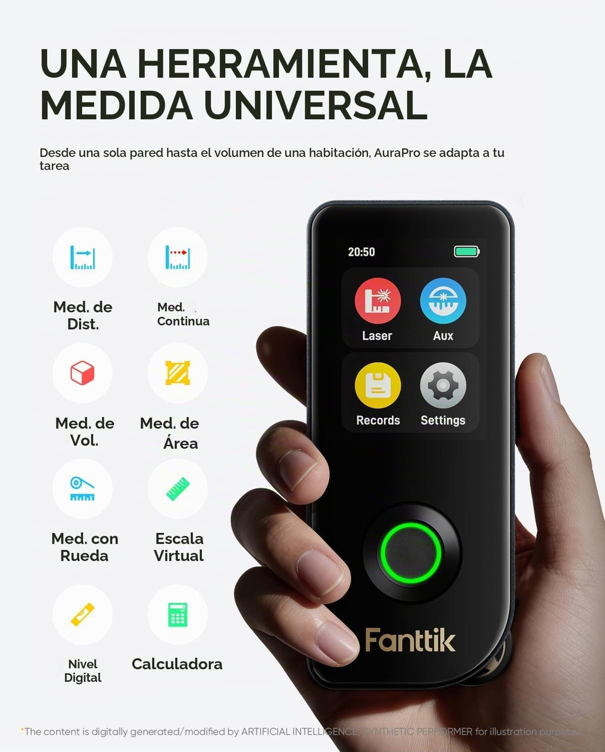 Fanttik Medidor láser digital A11 Ultra 3 en 1 con rodillo de rueda y