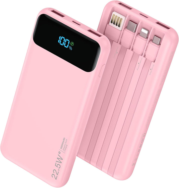 Cargador portátil de 10000 mAh integrado con 4 cables, cargador de...