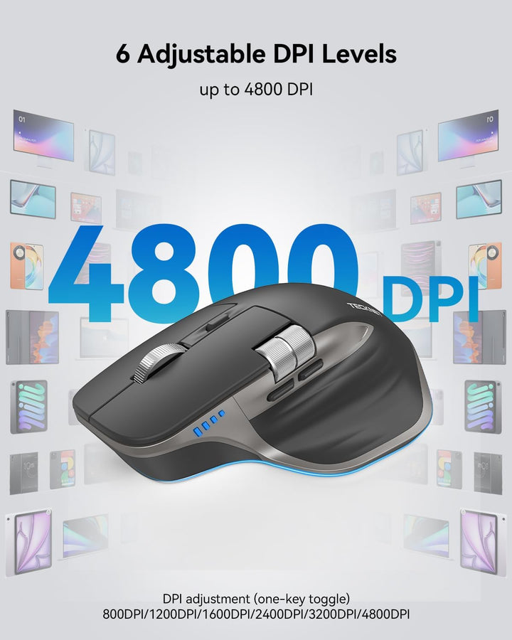 TECKNET Ratón inalámbrico, ratón Bluetooth (BT5.3\/5.0 y 2.4G) Rató...