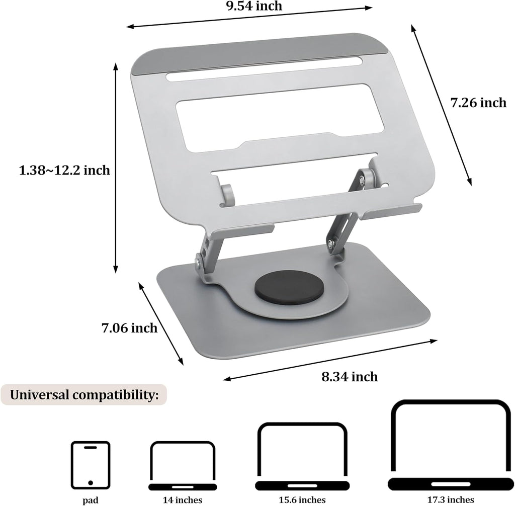 Soporte ergonómico para laptop, diseño ergonómico y ángulo ajustable, plegable para laptops, portátiles de hasta 17.3 pulgadas (plateado)