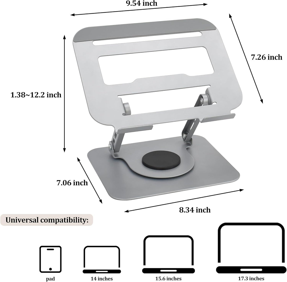 Soporte ergonómico para laptop, diseño ergonómico y ángulo ajustable, plegable para laptops, portátiles de hasta 17.3 pulgadas (plateado)