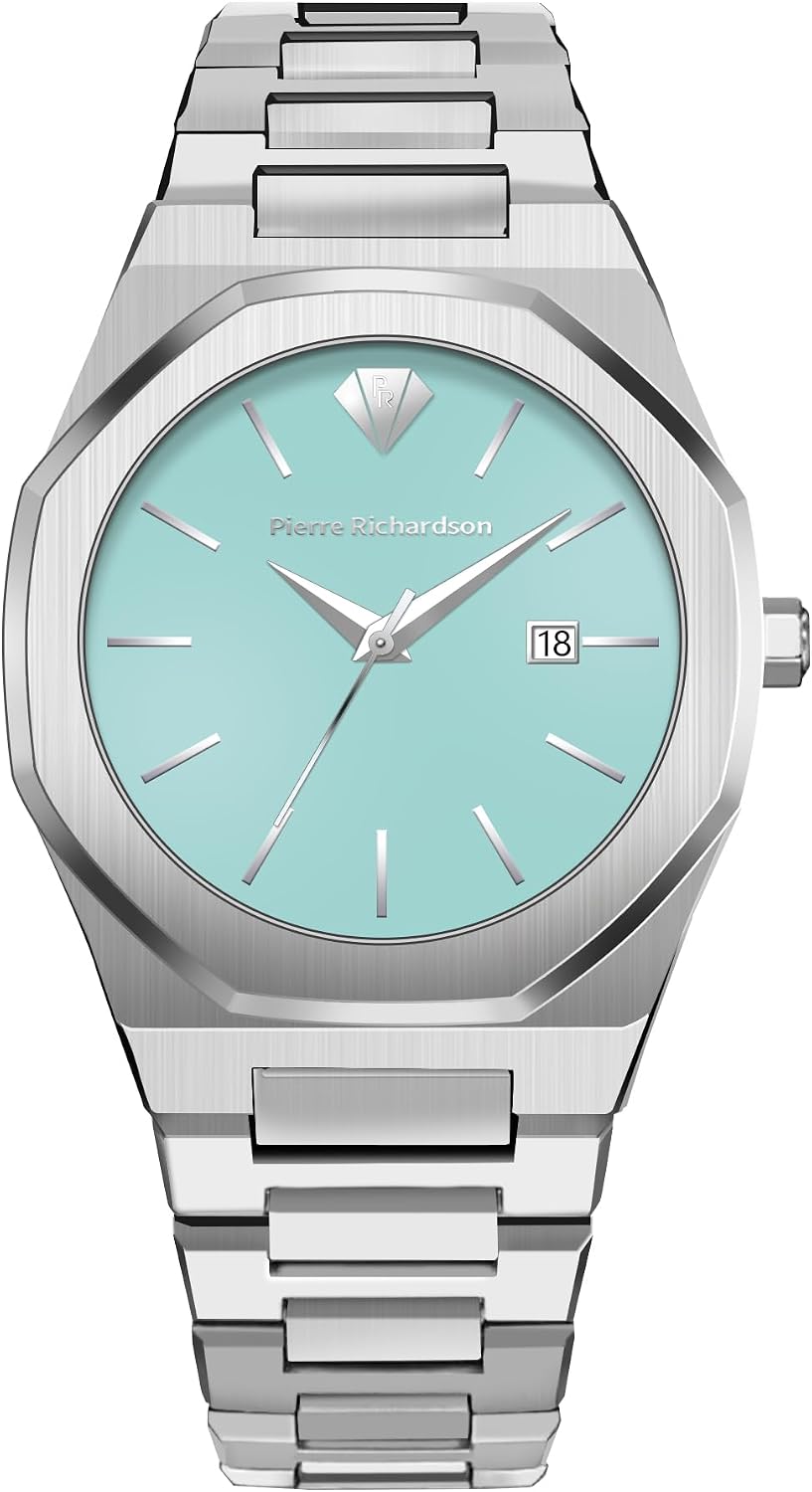 PIERRE RICHARDSON PR5428 Reloj de lujo para hombre – Movimiento de cuarzo japonés, acero inoxidable, 41mm, 5ATM resistente al agua, cristal de zafiro resistente a los arañazos – Reloj de vestir