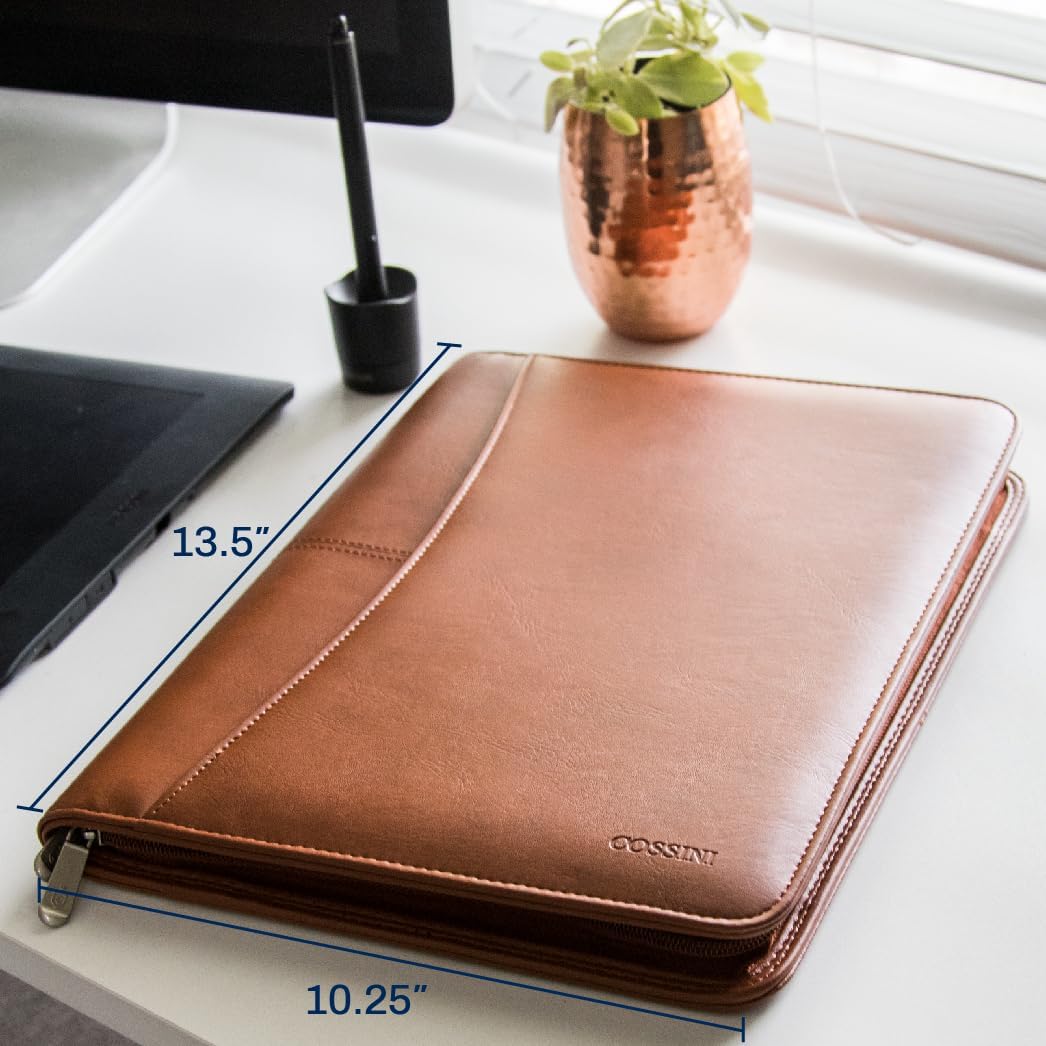 Cossini portafolio comercial / portadocumentos de cuero PU premium con cierre y funda interior para tableta de 10.1 pulgadas (Incluye: pad de escritura, calculadora, lapicera y eBook)