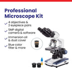 AmScope Serie B120 Microscopio compuesto binocular LED para estudiantes y profesionales - aumento 40X-2500X - Incluye cámara USB de 5MP y cabezal Siedentopf