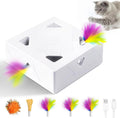 Interactive Cat Toys -Migibox para Indoor Bored Cats, Automatic Pop Out Feathers de 7 Holes Randomly, Motion Activated, USB Rechargeable (Purple Skin)