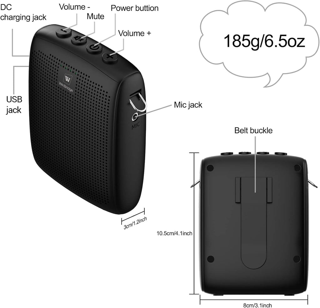 WinBridge Amplificador de voz con Bluetooth, altavoz portátil y micrófono