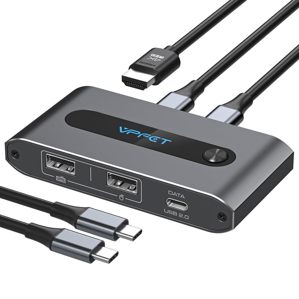 Conmutador KVM USB C para 2 computadoras 1 monitor, 4K @60Hz HDMI