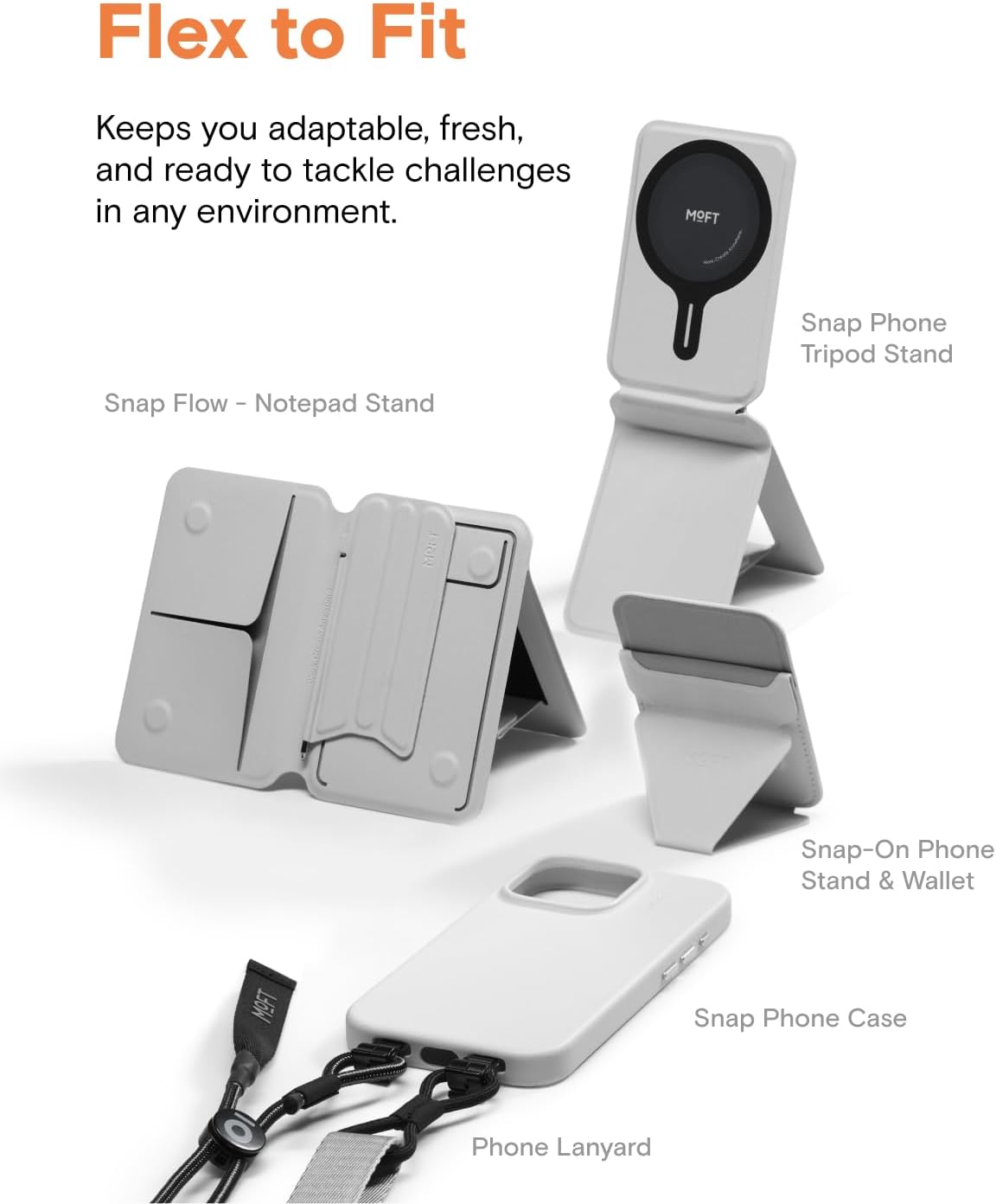 MOFT Trípode de teléfono, soporte, cordón, soporte para bloc de notas y funda para iPhone 16 Pro