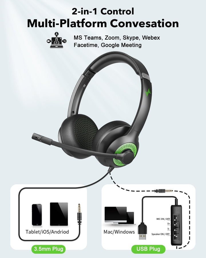 JIAMQISHI Auriculares USB con micrófono para PC, auriculares para c...